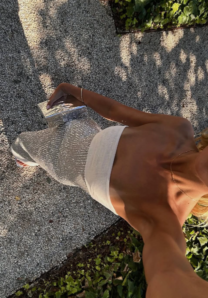 Shiny Silver Sheath Strapless Sequin Long Prom Dress Graduation Prom Dress DP4962