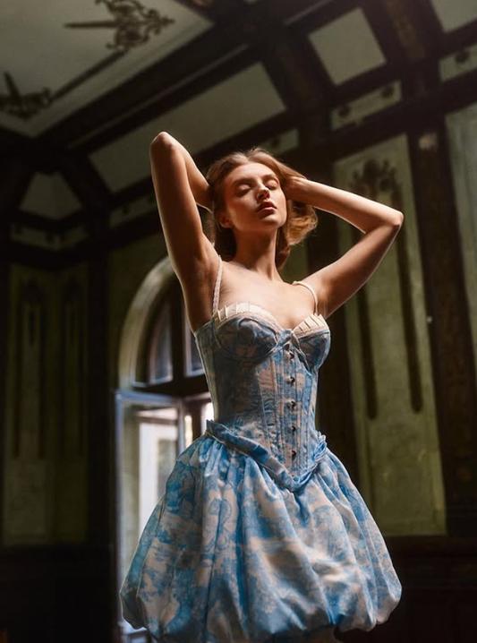 Sweety A Line Strapless Blue Print Floral Satin Short Prom Dress Homecoming Dress DP6349