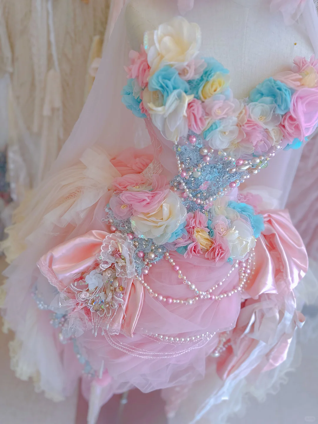 Pink Ball Gown Sweetheart Neck Floral Exquisite Beaded Tulle 16th Birthday Dress Prom Dress DP3815