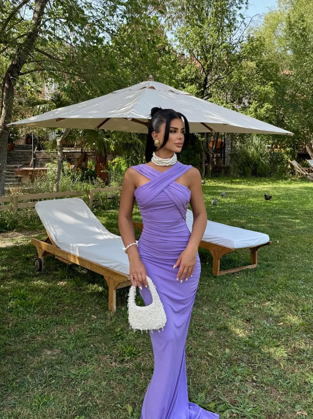 Purple Sheath One Shoulder Satin Long Prom Dress Party Dress DP8217