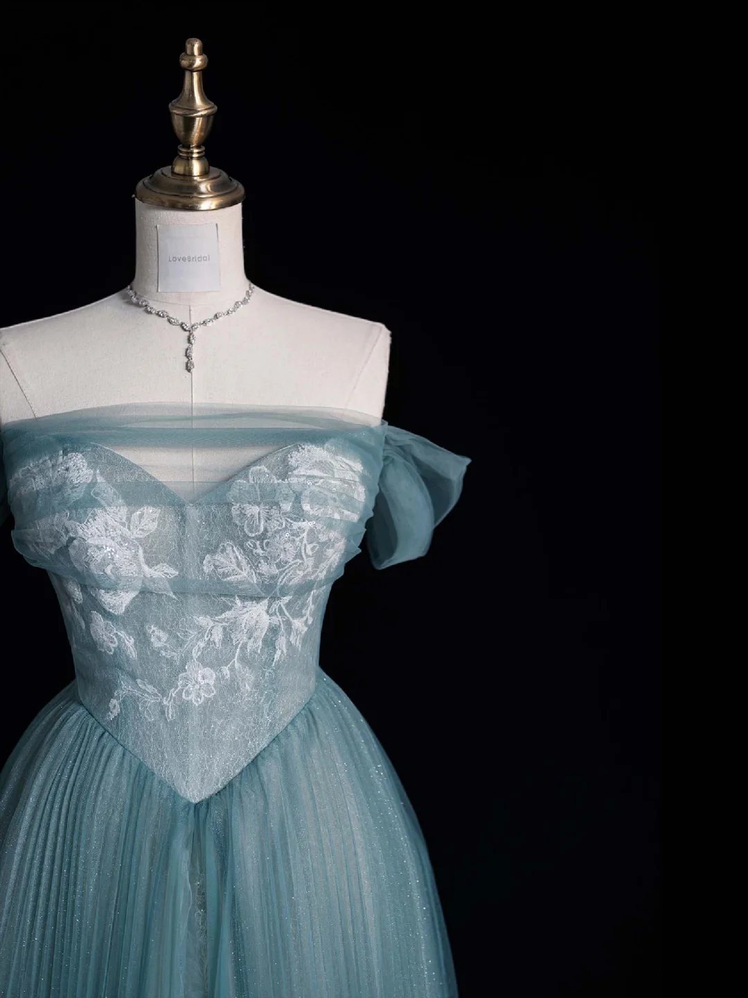 Elegant A Line Off the Shoulder Lace Blue Tulle Prom Dress Evening Dress DP1952