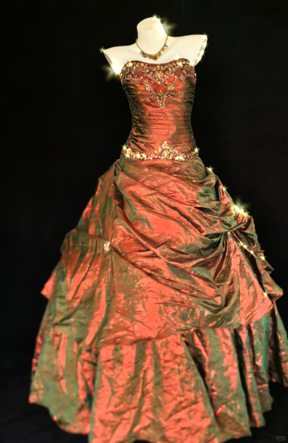 Vintage Burgundy A Line Strapless Beaded Satin Long Prom Dress DP4715