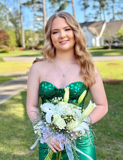 Sexy Green Mermaid Sweetheart Neck Beaded Satin Long Prom Dress Evening Dress DP6285