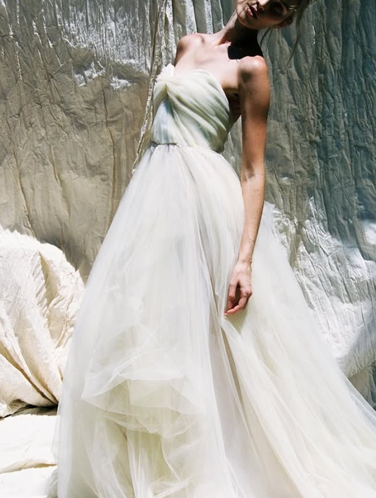 Light Apricot A Line Strapless Tulle Long Prom Dress Party Dress DP3777