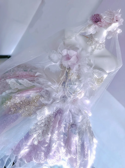 Multi-color Ball Gown Strapless Floral Sequin Tulle Prom Dress 16th Birthday Dress DP3793