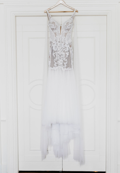 Sexy Mermaid Spaghetti Strap Lace Tulle Long Sweep Wedding Dress DP1805
