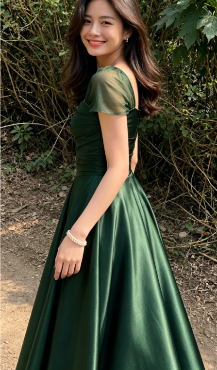 Elegance Emerald A Line Straps Satin Prom Dress DP5176