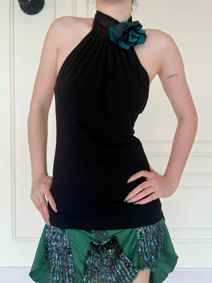 Classic A Line Halter Satin Emerald Beaded Homecoming Dress DP5167