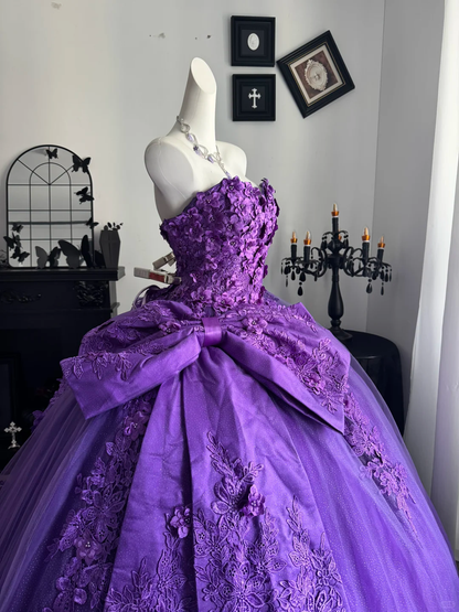 Purple Ball Gown Sweetheart Neck Appliques Lace Prom Dress Quinceanera Dress DP6951