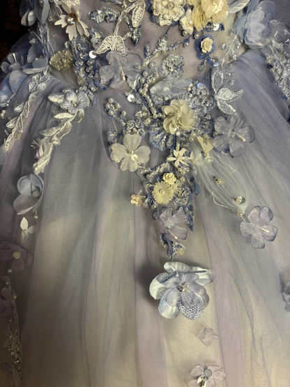 Vintage Lilac Ombre Ball Gown Long Sleeve Appliques Tulle Prom Dress Sweet 16 Dress DP5659