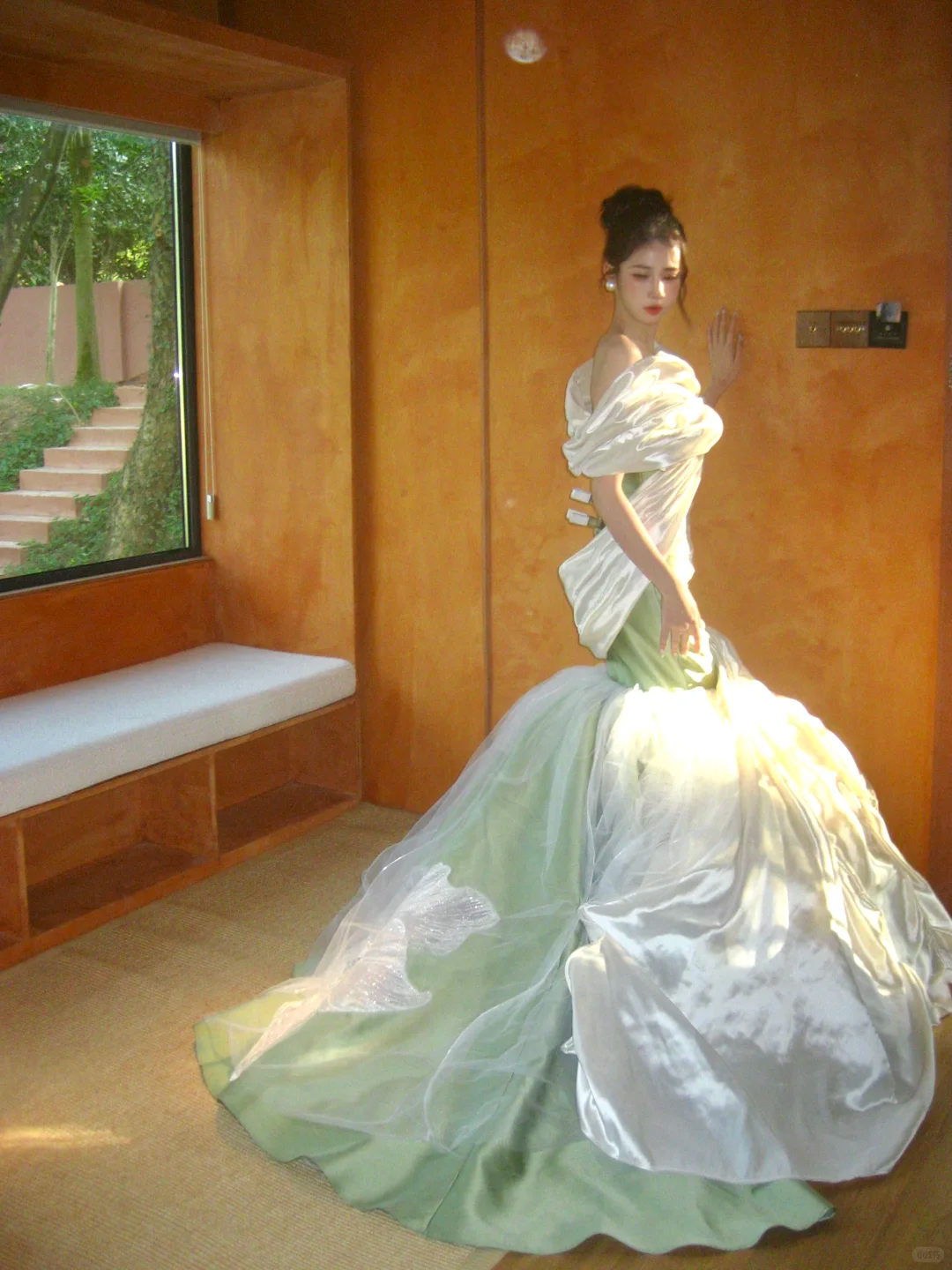 Dreamy Mermaid Off the Shoulder Beaded Green White Satin Prom Dress 18th Birthday Dress DP4461
