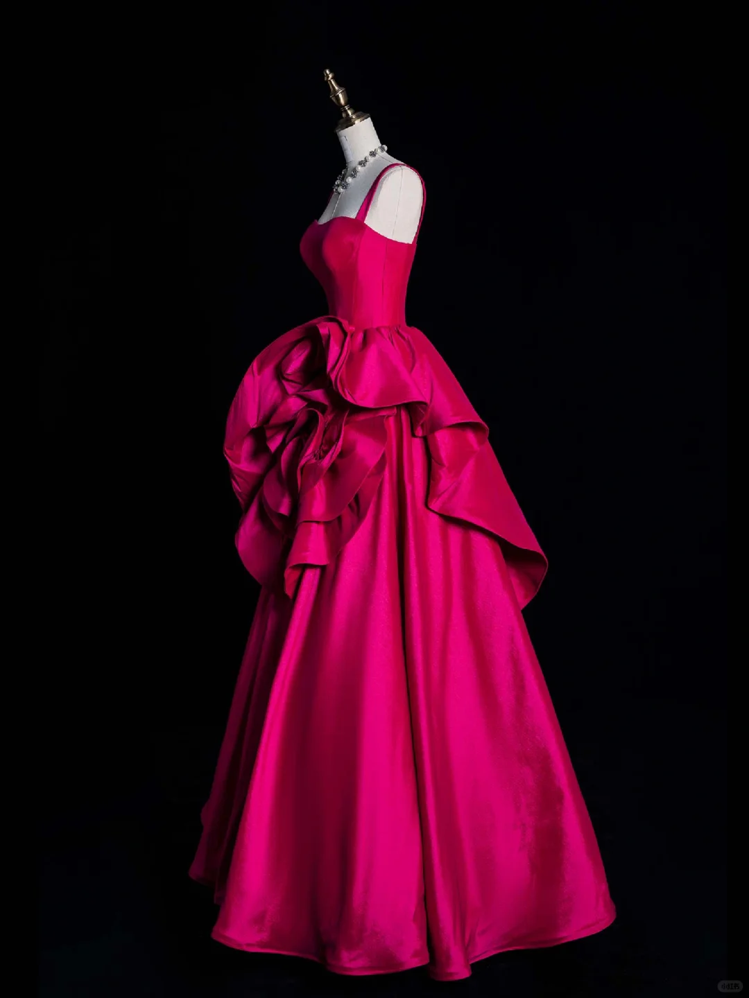 Barbie Pink A Line Spaghetti Strap Flower Satin Long Prom Dress Evening Dress DP2129