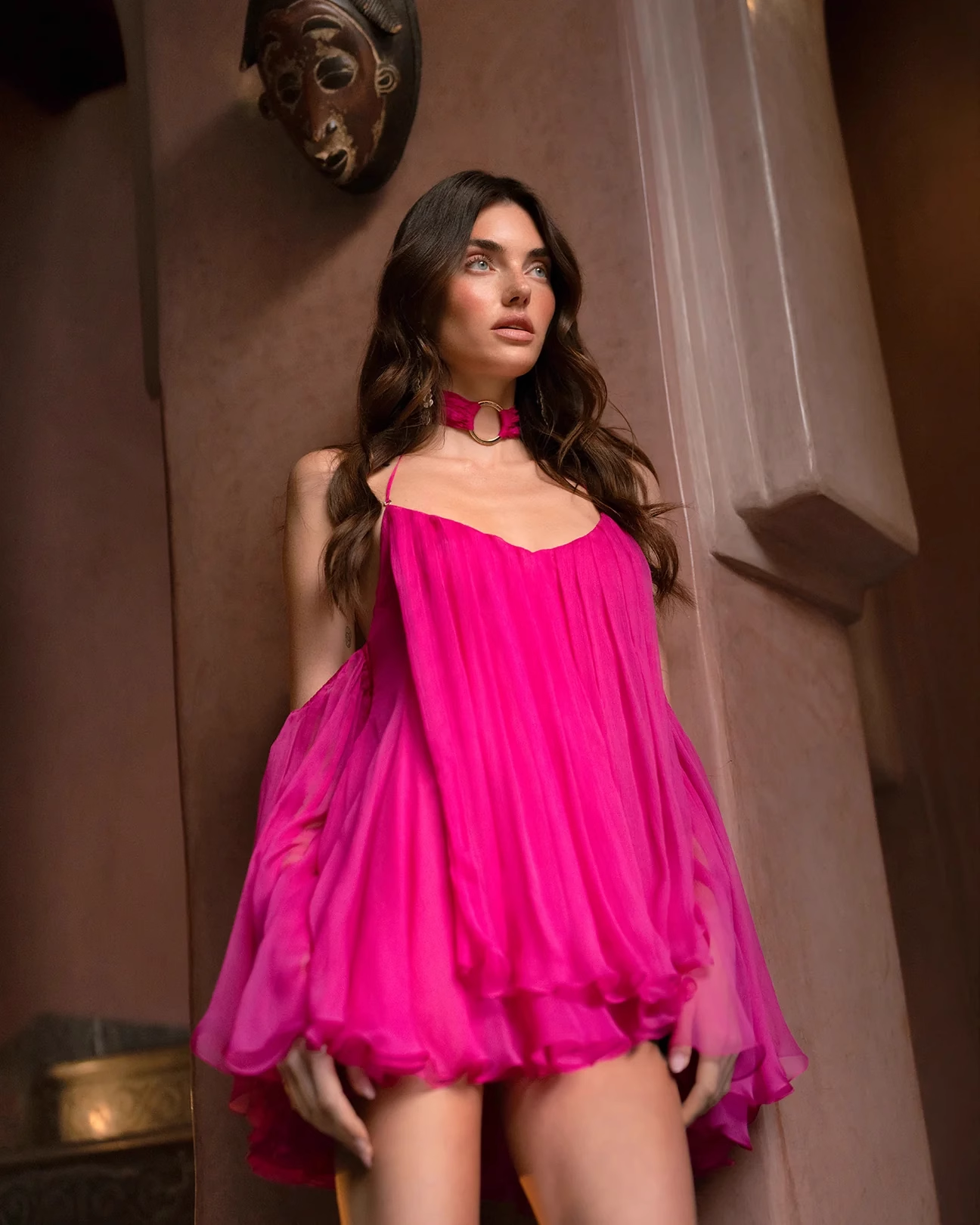 Sexy A Line Halter Hot Pink Chiffon Short Open Back Homecoming Dress DP2738