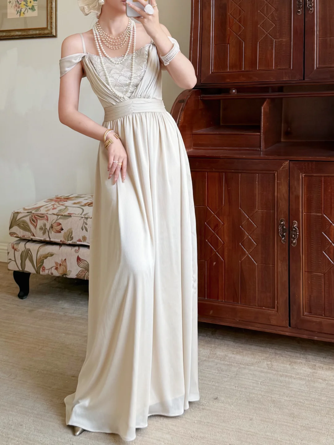 Pretty A Line Spaghetti Straps Beaded Satin Long Prom Dress Evening Dress DP6790