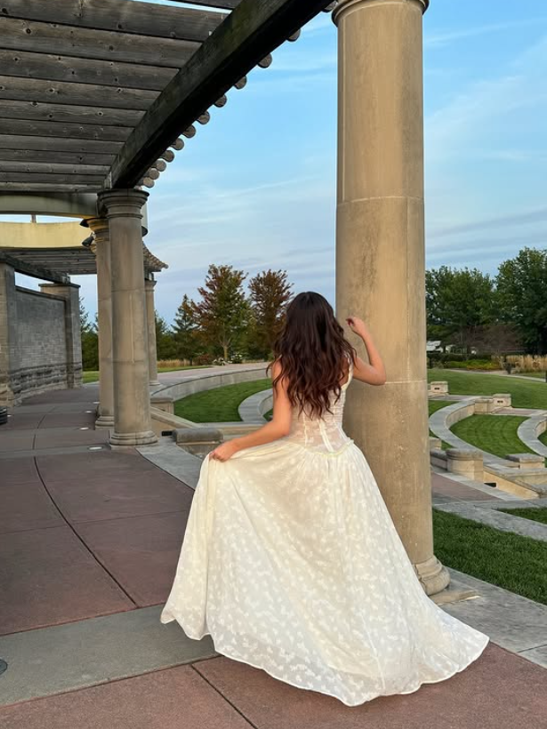 White A Line Spaghetti Straps Satin Long Prom Dress Evening Dress with Slit DP1479