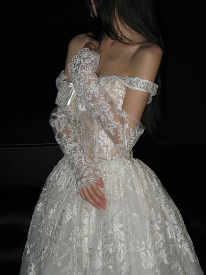 Princess Ball Gown Off the Shouler White Lace Long Wedding Dress DP4419