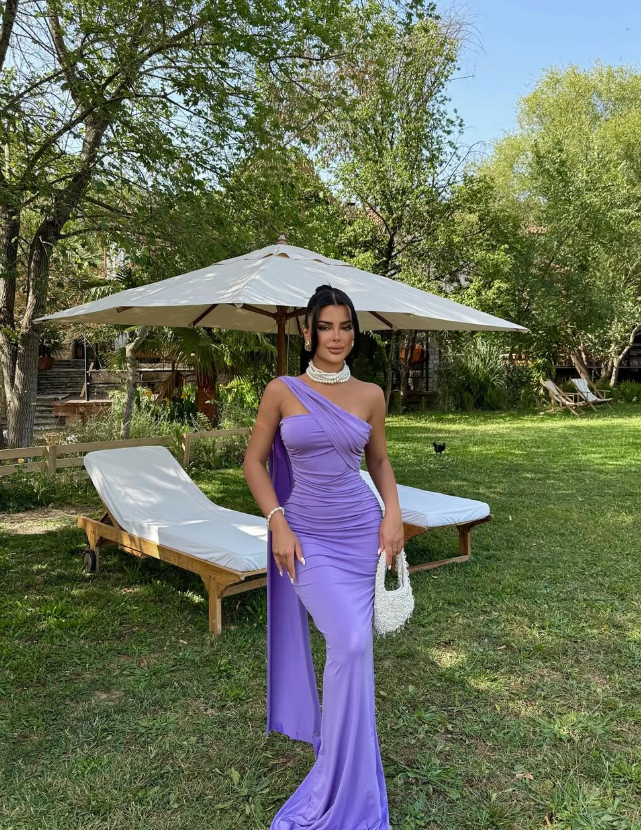 Purple Sheath One Shoulder Satin Long Prom Dress Party Dress DP8217