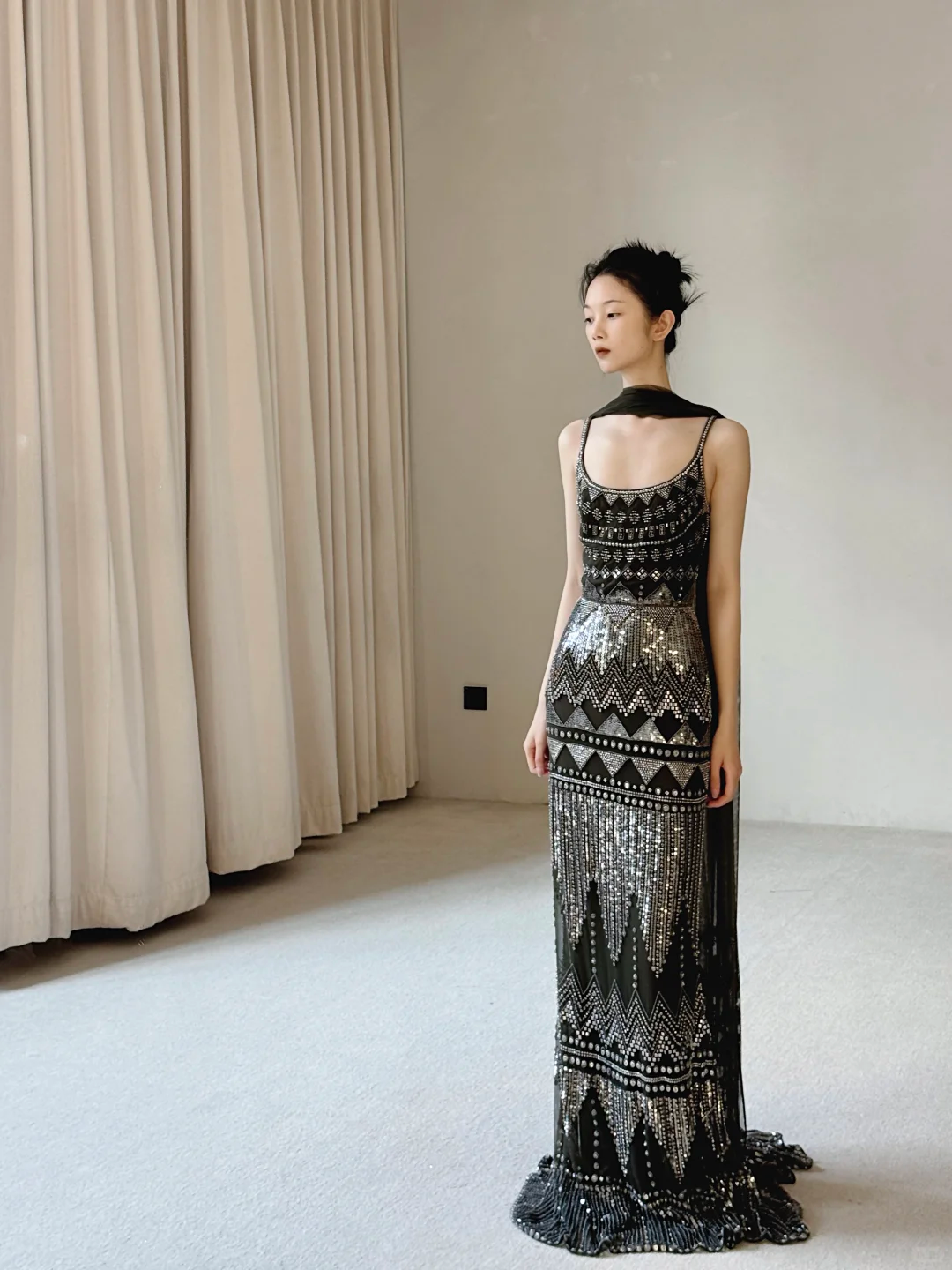 Stunning A Line Straps Exquisite Beaded Black Chiffon Long Prom Dress Party Dress DP4466