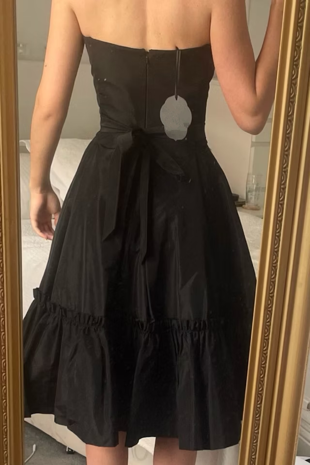 Simple A Line Strapless Black Satin Short Homecoming Dress DP1253