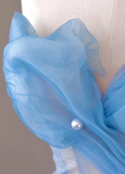 Blue-purple Ombre Ball Gown Strapless Butterfly Tulle Prom Dress Quinceanera Dress DP6613