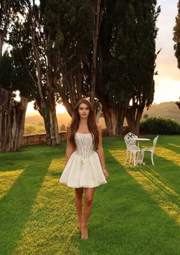 Ivory A Line Strapless Corset Lace Satin Short Homecoming Dress Outfits DP6002