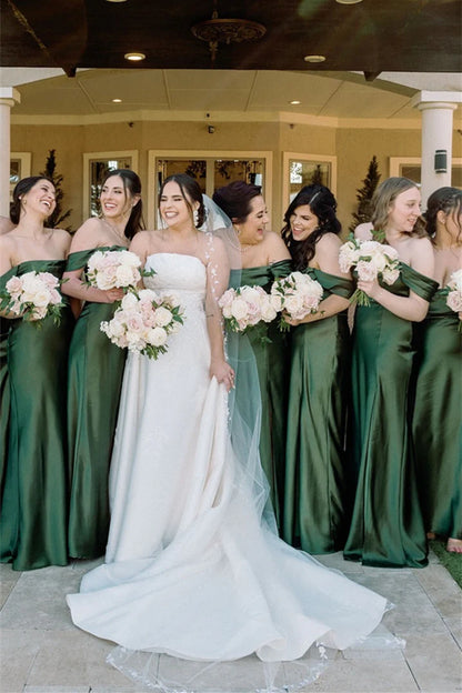 Off the Shoulder Champagne Bridesmaid Dress with Slit DP5862