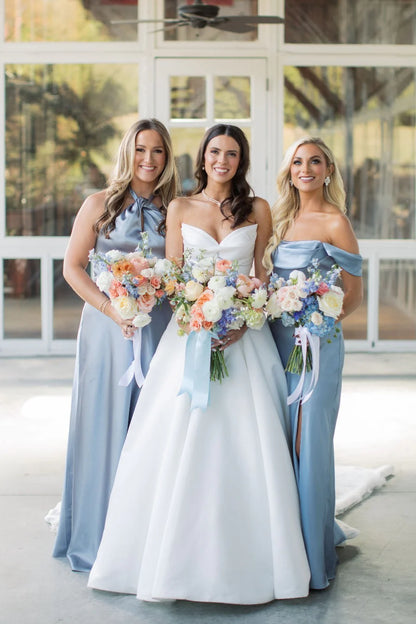 Off the Shoulder Champagne Bridesmaid Dress with Slit DP5862
