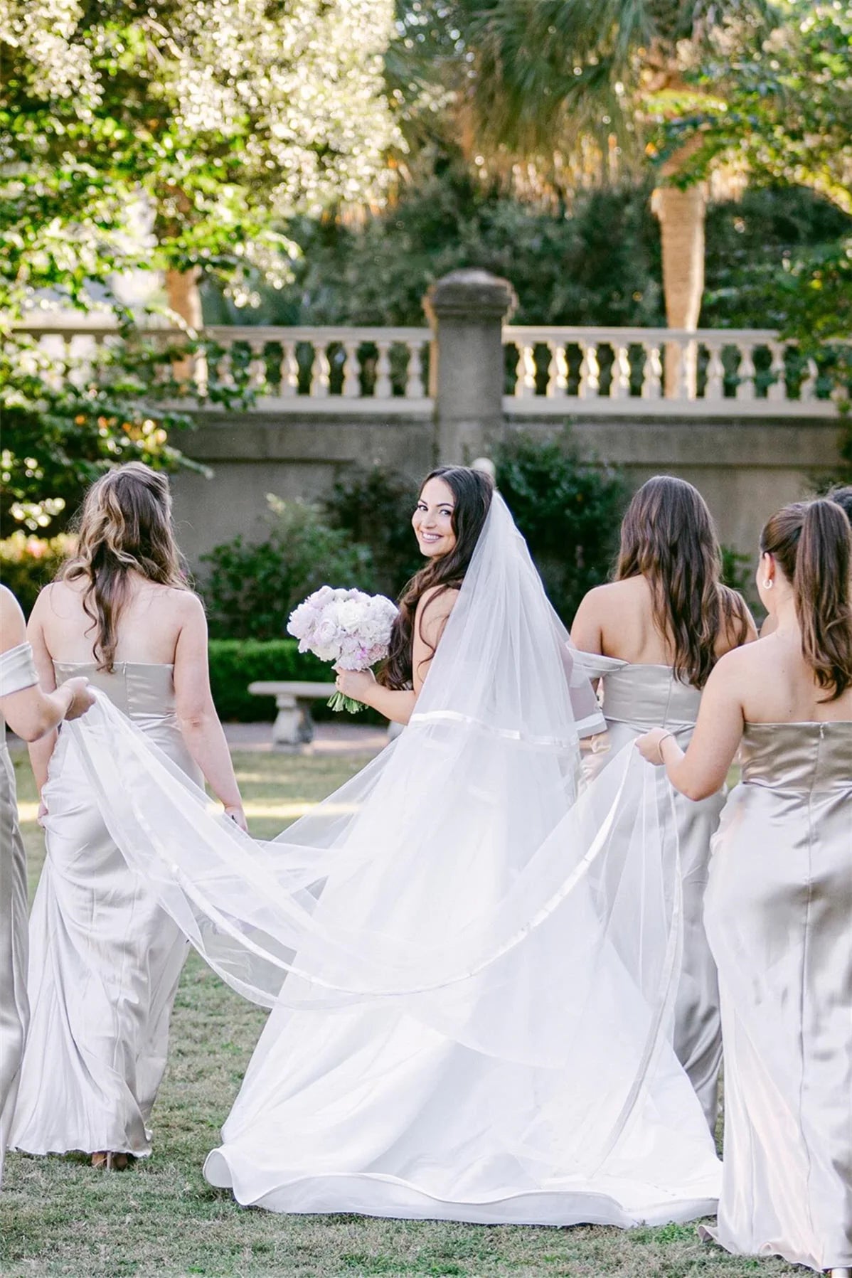 Off the Shoulder Champagne Bridesmaid Dress with Slit DP5862