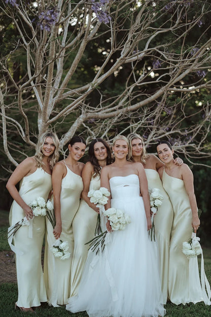 One Shoulder Butter Cowl Neck Back Bridesmaid Dress DP5853