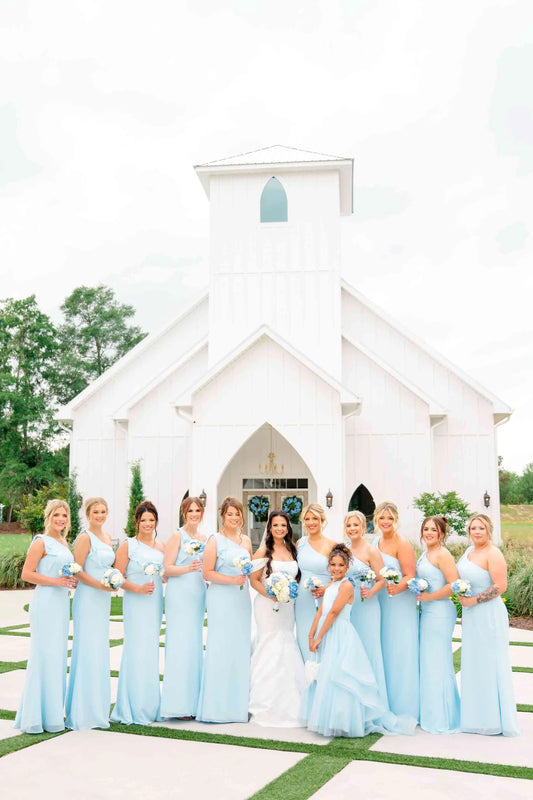 One Shoulder Light Blue Mermaid Bridesmaid Dress DP5876