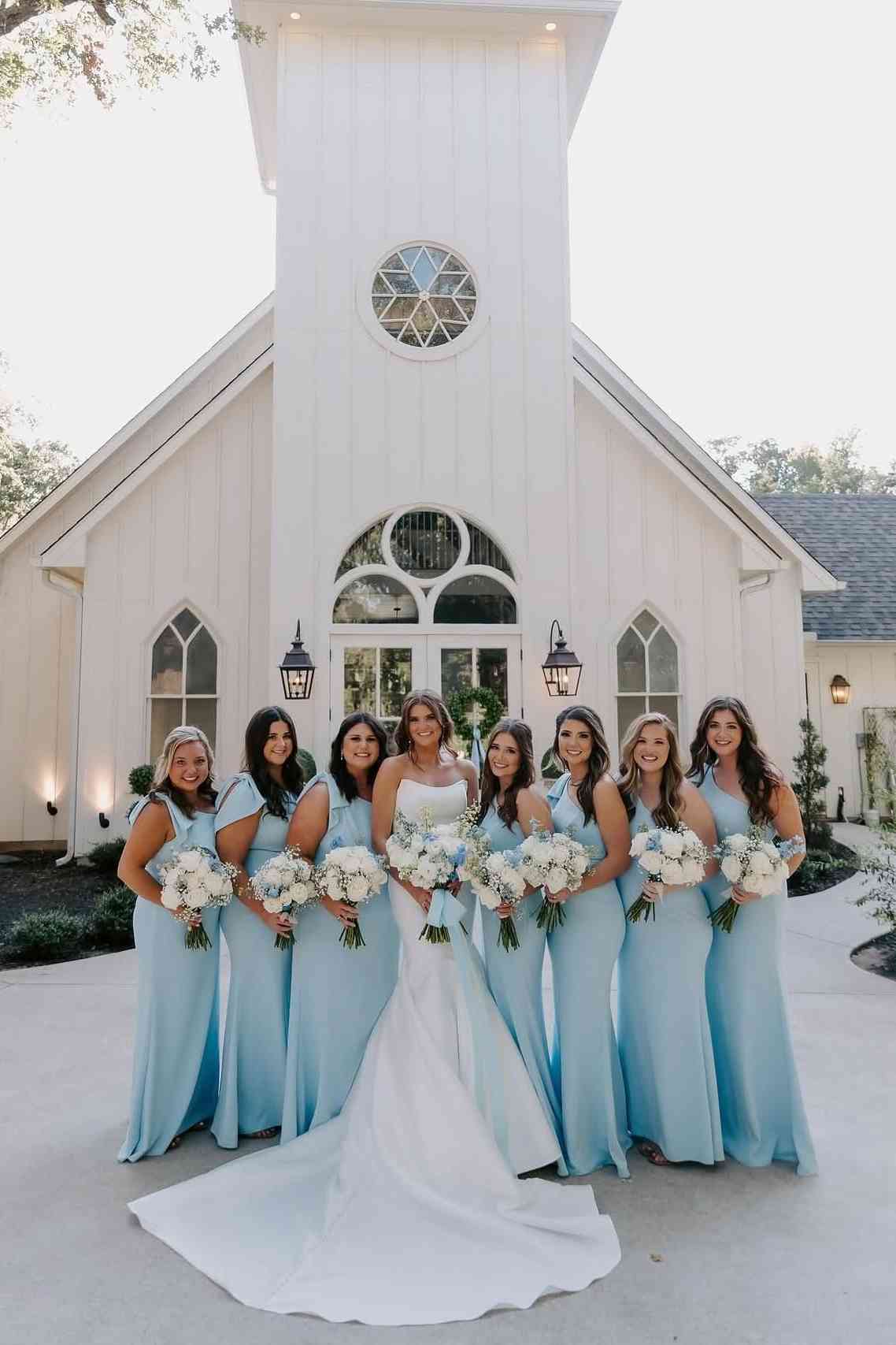 One Shoulder Light Blue Mermaid Bridesmaid Dress DP5876