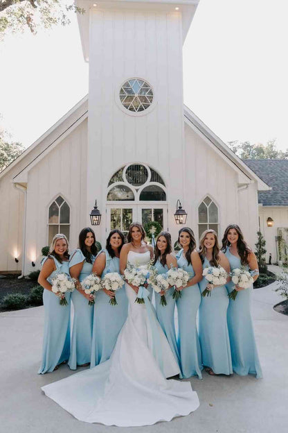 One Shoulder Light Blue Mermaid Bridesmaid Dress DP5876