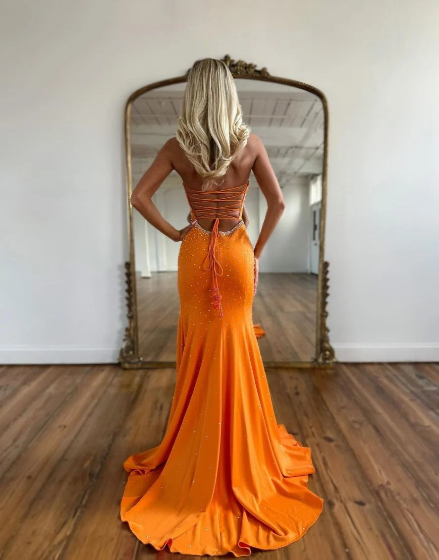 Orange Mermaid Sweetheart Long Prom Dress With Split DP7752