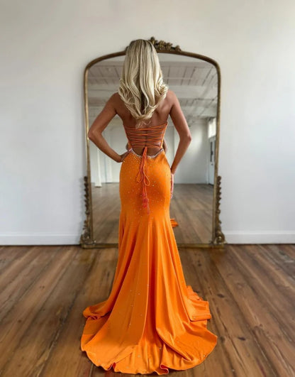 Orange Mermaid Sweetheart Long Prom Dress With Split DP7752