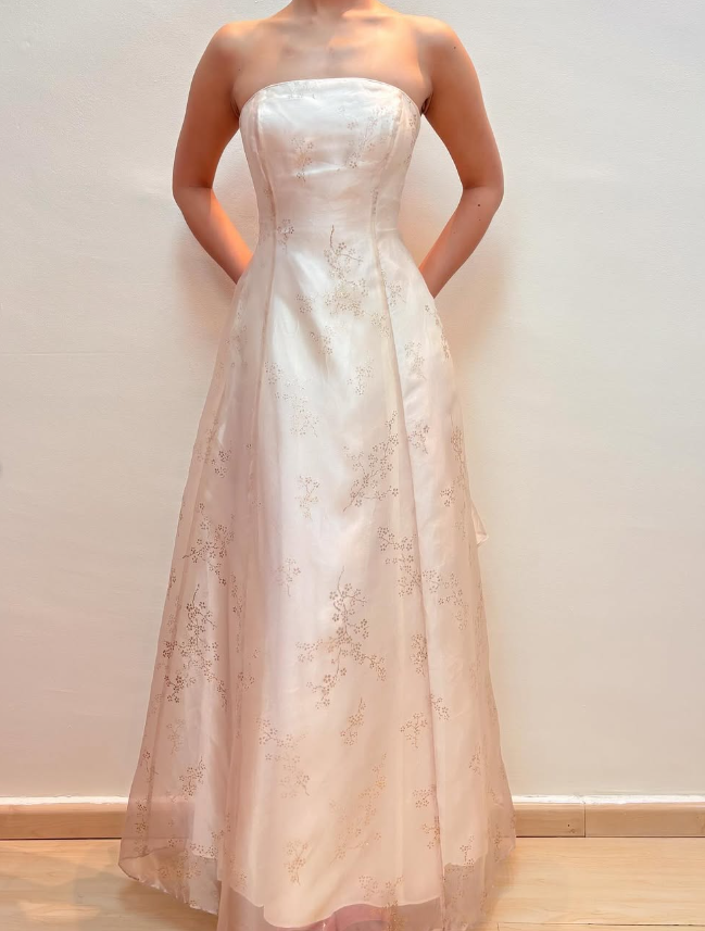 Vintage A Line Strapless Print Floral Satin Tulle Prom Dress Evening Dress DP1778