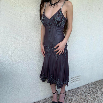Vintage A Line Spaghetti Straps Beaded Long Prom Dress Evening Dress DP1538