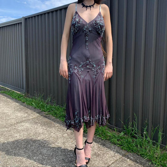 Vintage A Line Spaghetti Straps Beaded Long Prom Dress Evening Dress DP1538