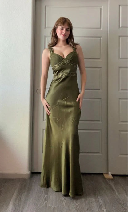 Elegant Sheath Olive Green Prom Dresses Long Formal Dress DP4122
