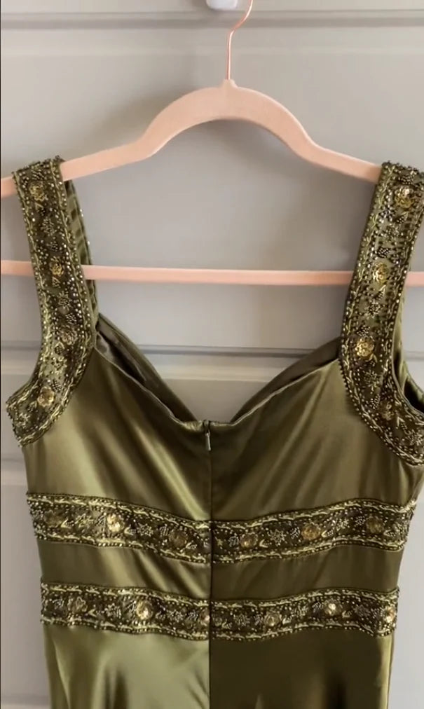 Elegant Sheath Olive Green Prom Dresses Long Formal Dress DP4122