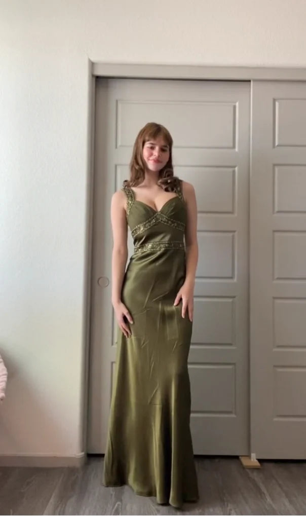 Elegant Sheath Olive Green Prom Dresses Long Formal Dress DP4122