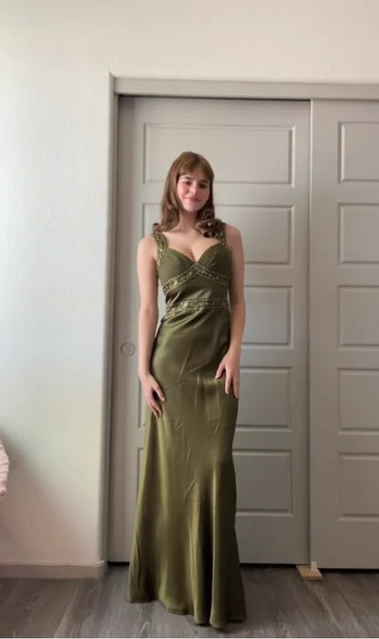Elegant Sheath Olive Green Prom Dresses Long Formal Dress DP4122