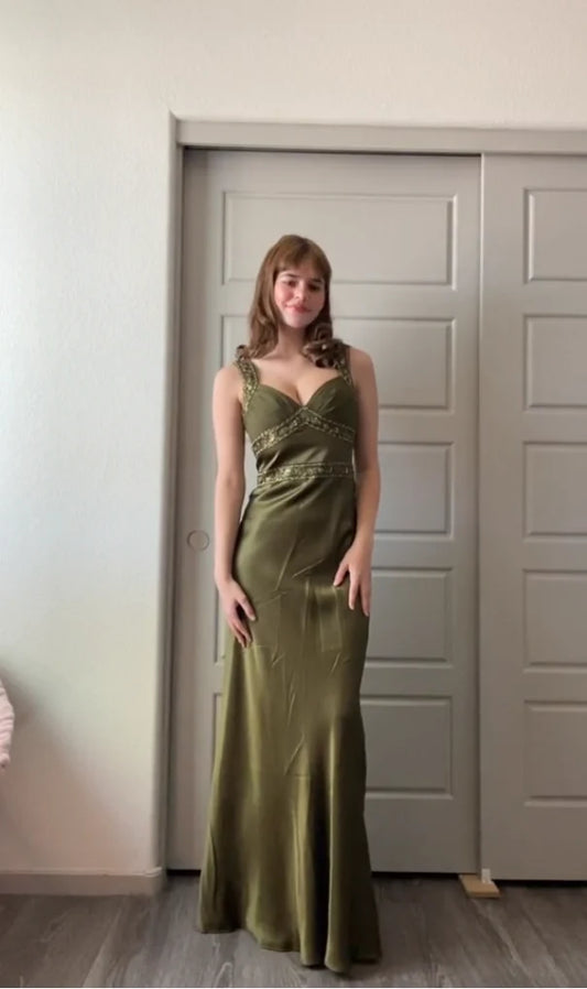 Elegant Sheath Olive Green Prom Dresses Long Formal Dress DP5743