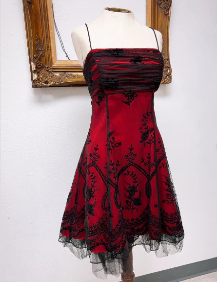Vintage Black Tulle Lace Pink Satin A-line Birthday Short Skirt Homecoming Dress DP5751