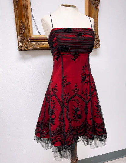 Vintage Black Tulle Lace Pink Satin A-line Birthday Short Skirt Homecoming Dress DP5751