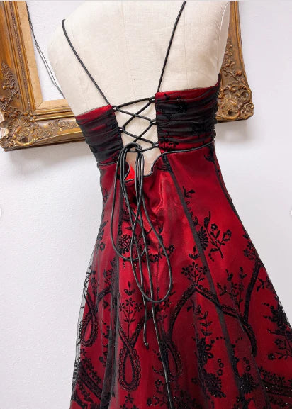 Vintage Black Tulle Lace Pink Satin A-line Birthday Short Skirt Homecoming Dress DP5751