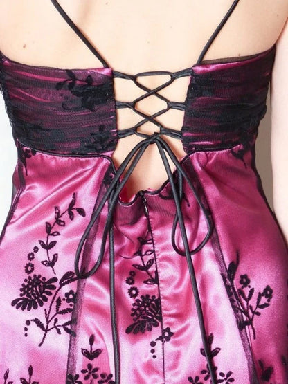 Vintage Black Tulle Lace Pink Satin A-line Birthday Short Skirt Homecoming Dress DP5751