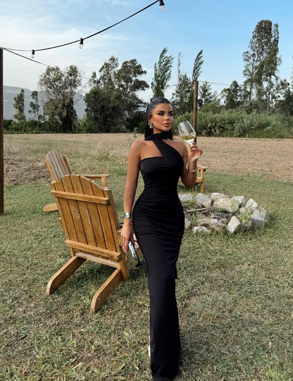 Black Sheath One Shoulder Satin Long Prom Dress Party Dress DP8218