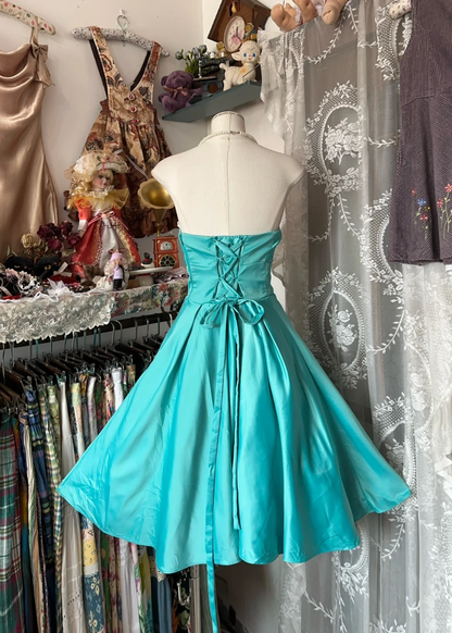 Miami Blue Vintage A Line Strapless Satin Short Homecoming Dress Outfits DP4997