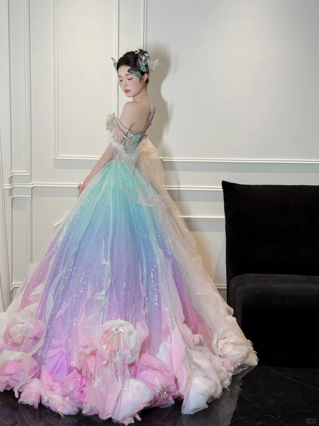 Dreamy Multi-Color Ball Gown Off the Shoulder Sequin Tulle Prom Dress DP4292