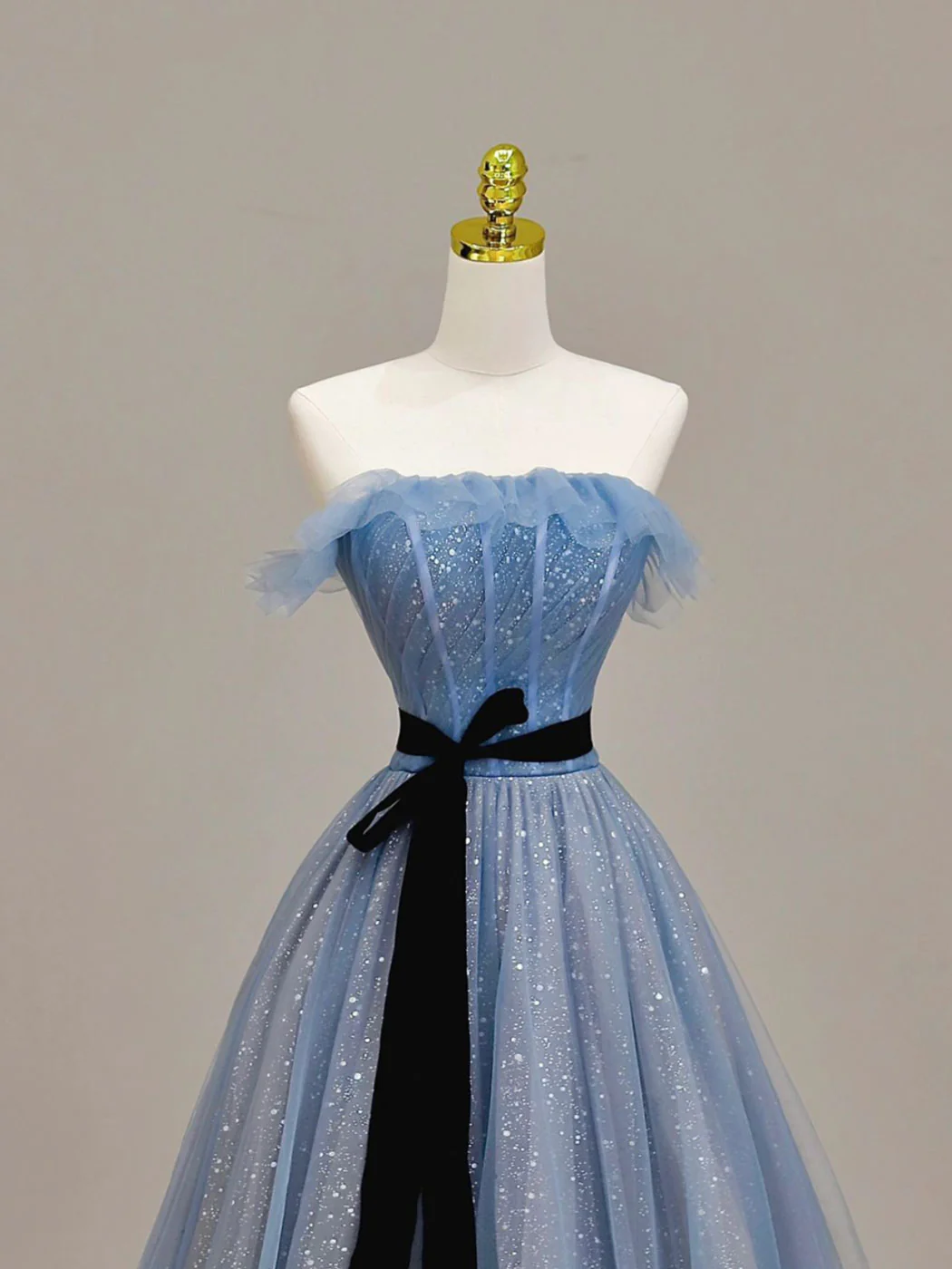 Elegant Blue Tulle Long Prom Dress Formal Evening Dress DP079